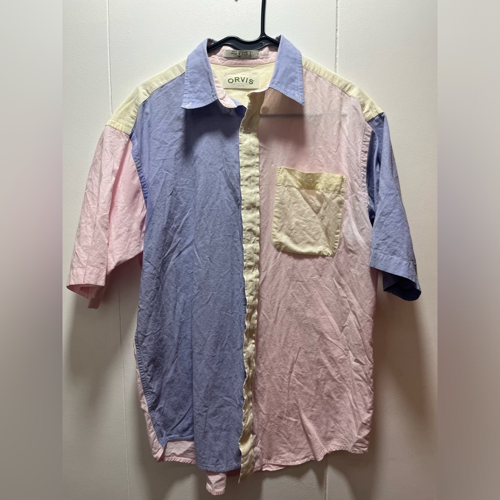 Orvis Men's Short Sleeve Colorblock Button Down Shirt Size‎ Medium Pocket